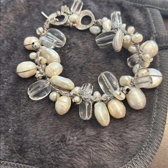 Silpada Elegant 925 Silver toggle and pearl & clear glass beads Bracelet - Picture 4 of 8
